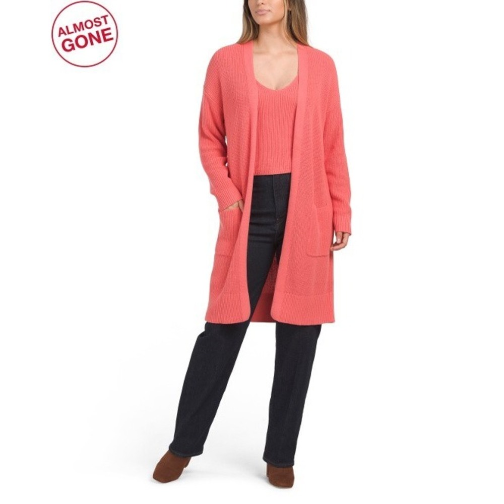 NWT Frye Cardigan Tank Set Women Size M Pink Cotton Shaker Knit Duster Coastal